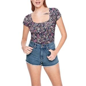 PINK Victoria's Secret Ditzy Floral Square Neck Thong Bodysuit Size Medium